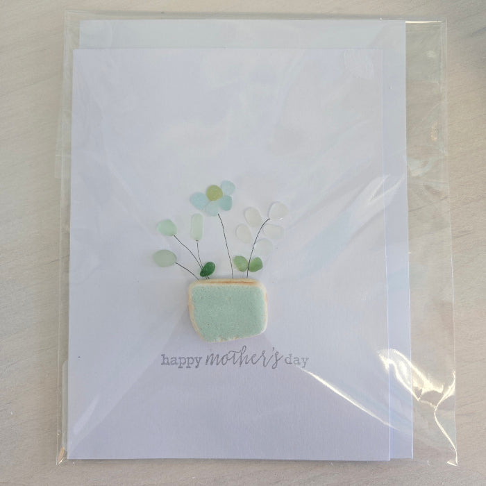 Assorted Hand Made Happy Mother's Day Sea Glass Cards Sunshine & Sweet Peas Costal Decor