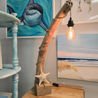 Driftwood, Starfish, and Rope Lamp- 30" Tall