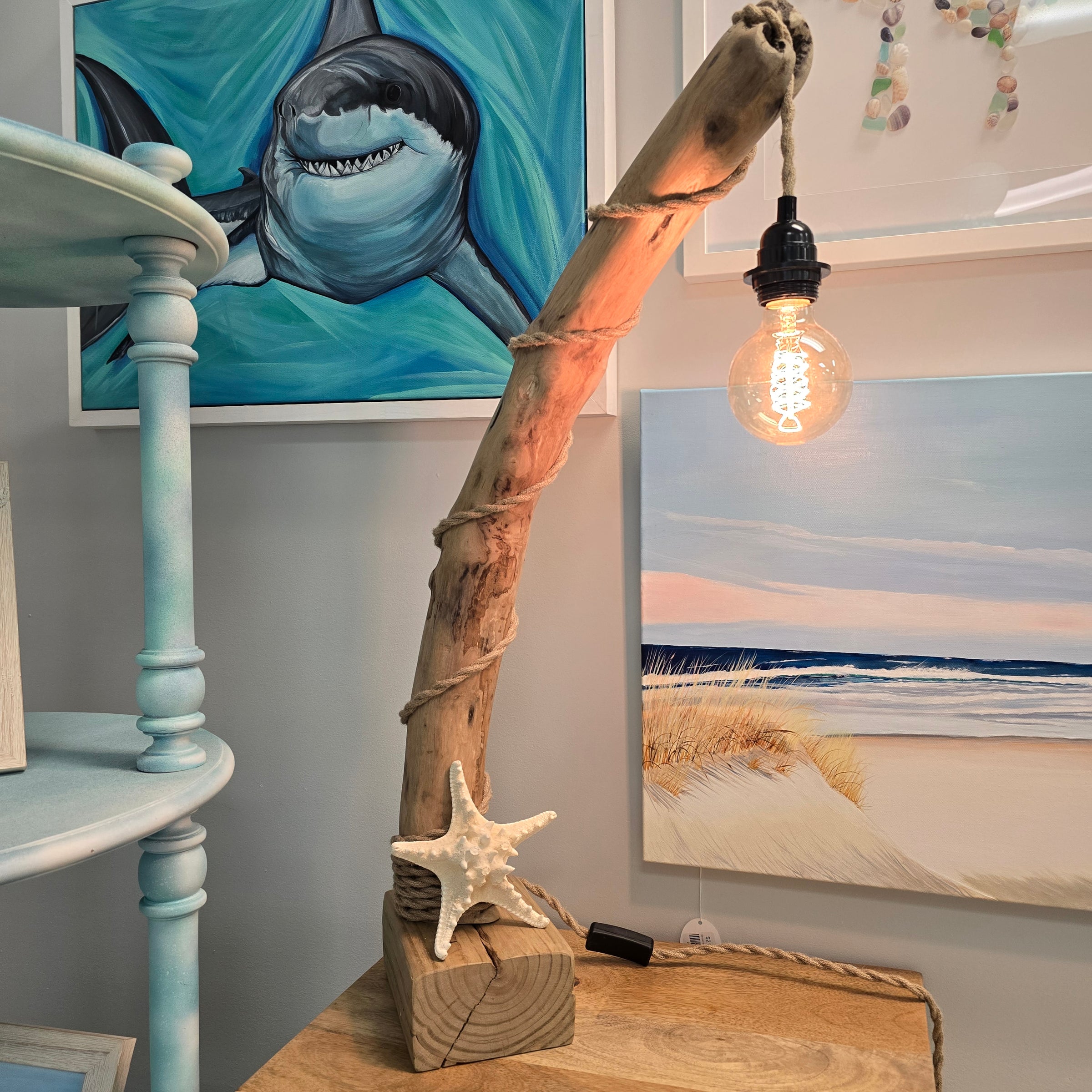 Driftwood, Starfish, and Rope Lamp- 30" Tall