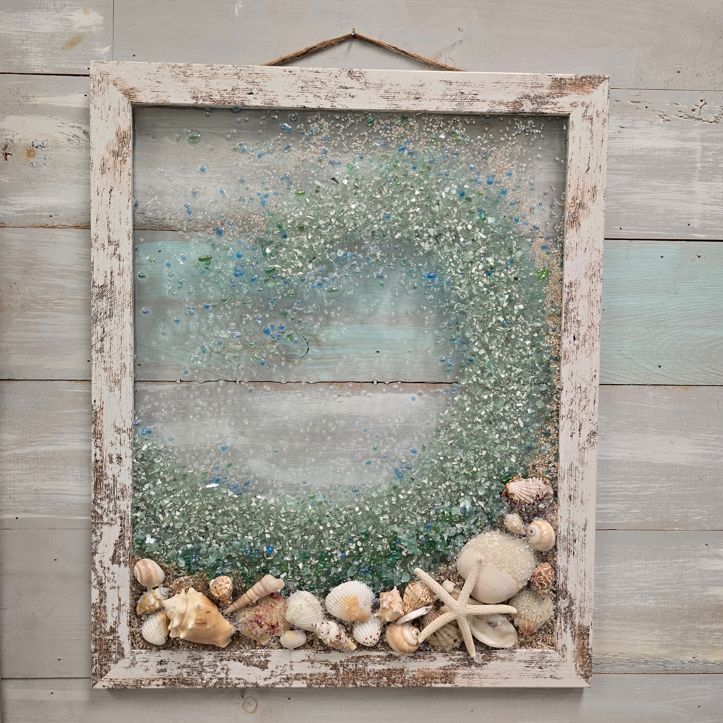 Coastal Glass Wave w/ Glass, Resin, 16"x20"