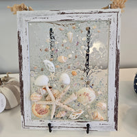 Coastal Glass Art w/ Shells, Glass, Resin, Sand- 8"x10"