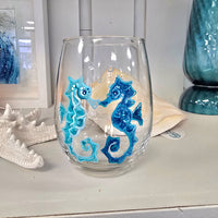 Assorted Ocean Inspired Hand Painted Stemless Wine Glasses Sunshine & Sweet Peas Costal Decor
