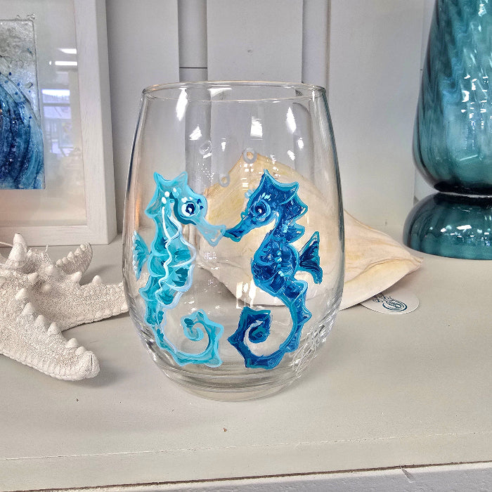 Assorted Ocean Inspired Hand Painted Stemless Wine Glasses Sunshine & Sweet Peas Costal Decor