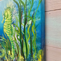 hand painted Seahorse on Canvas Sunshine & Sweet Peas Costal Decor