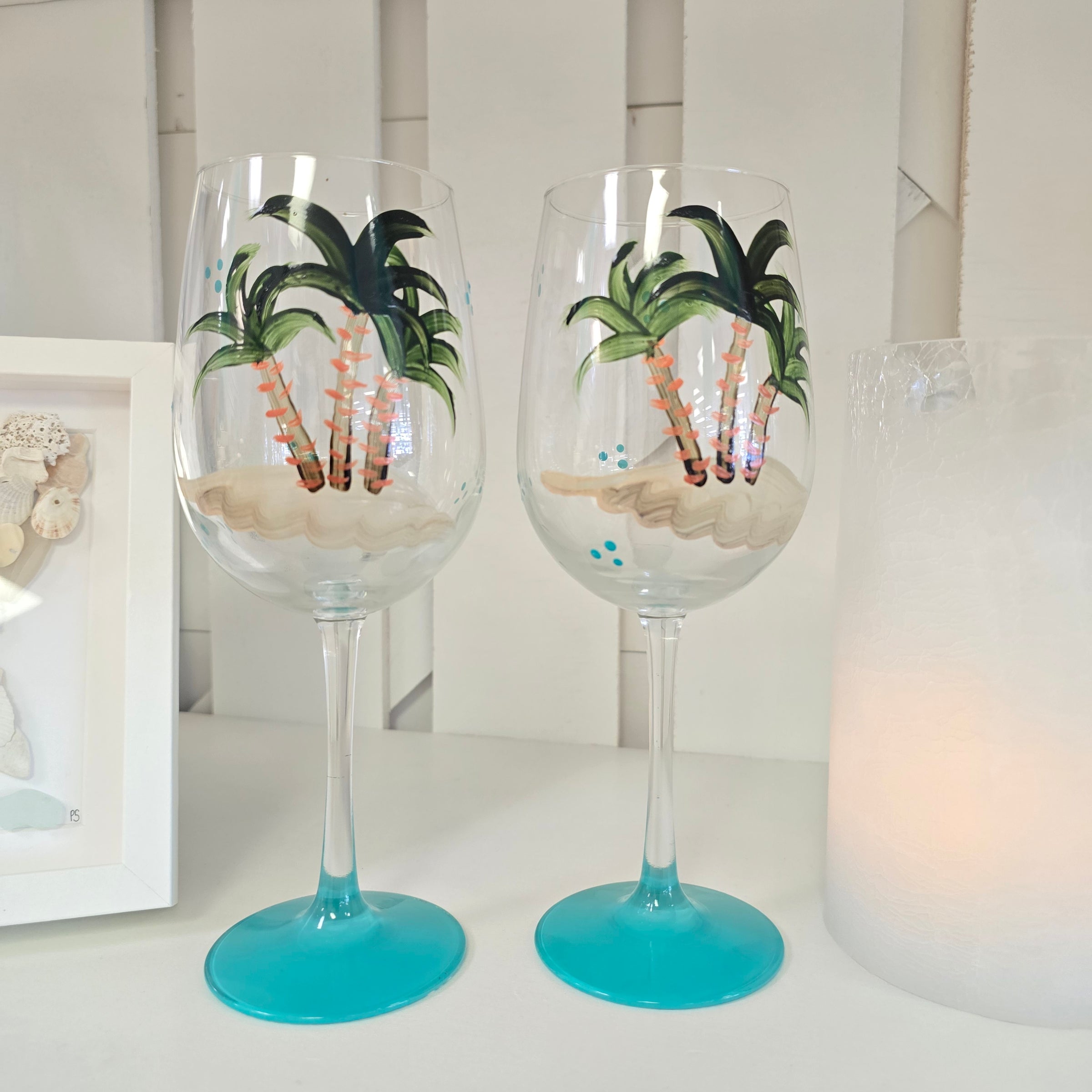 Hand Painted Palm Tree wine Glasses