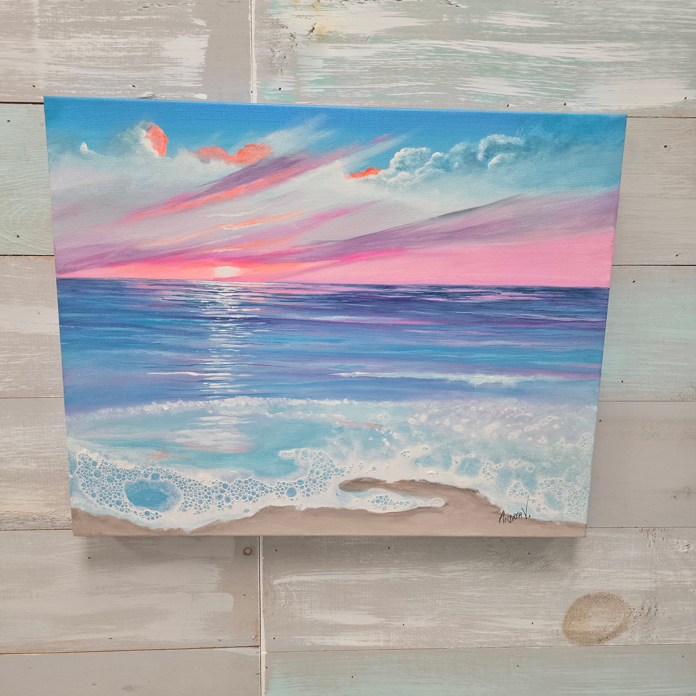 Cotton Candy Sunset Beachscape Painting on Canvas