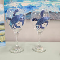 Hand painted Crab Stemmed Wine Glasses