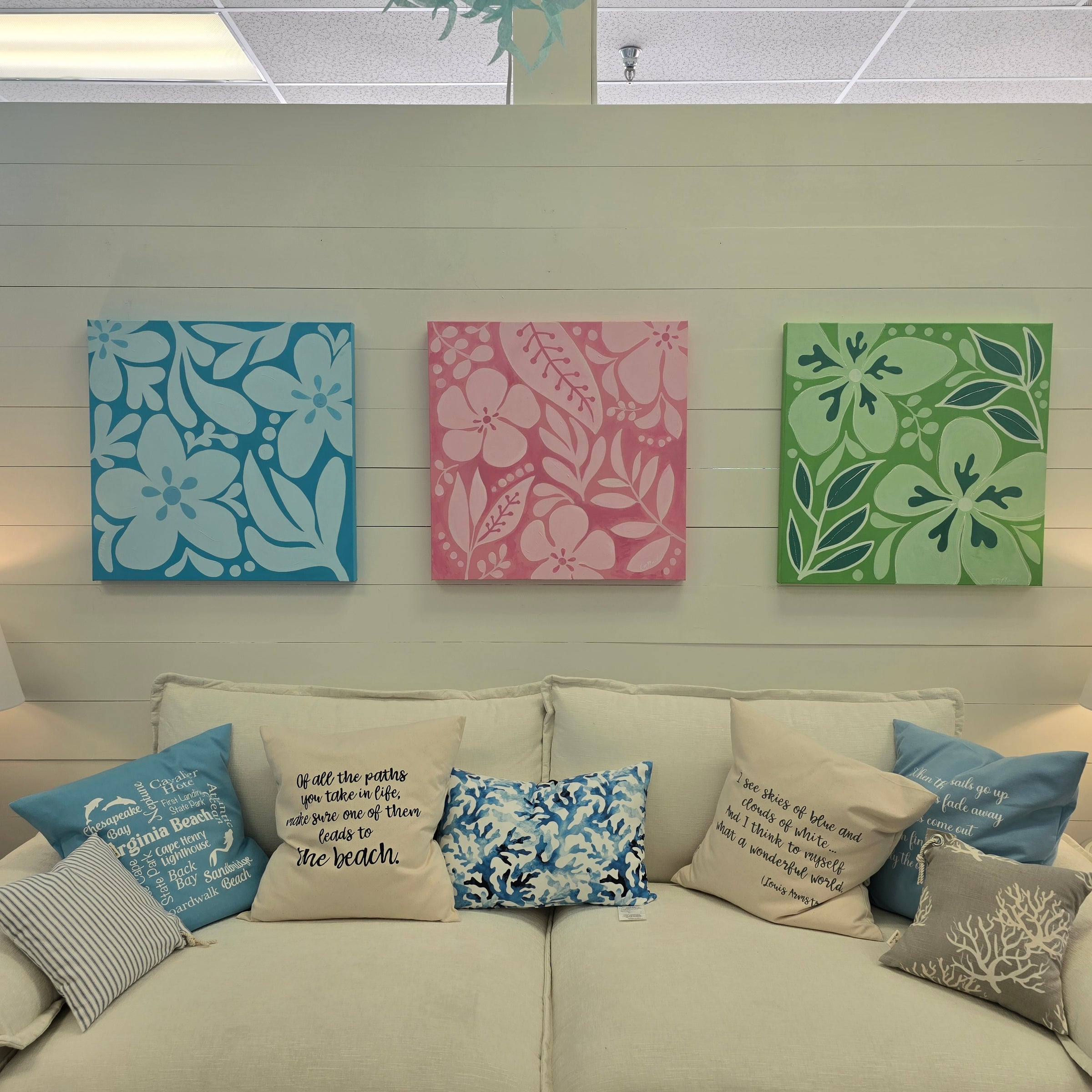 Tropical Flowers Painted on Canvas