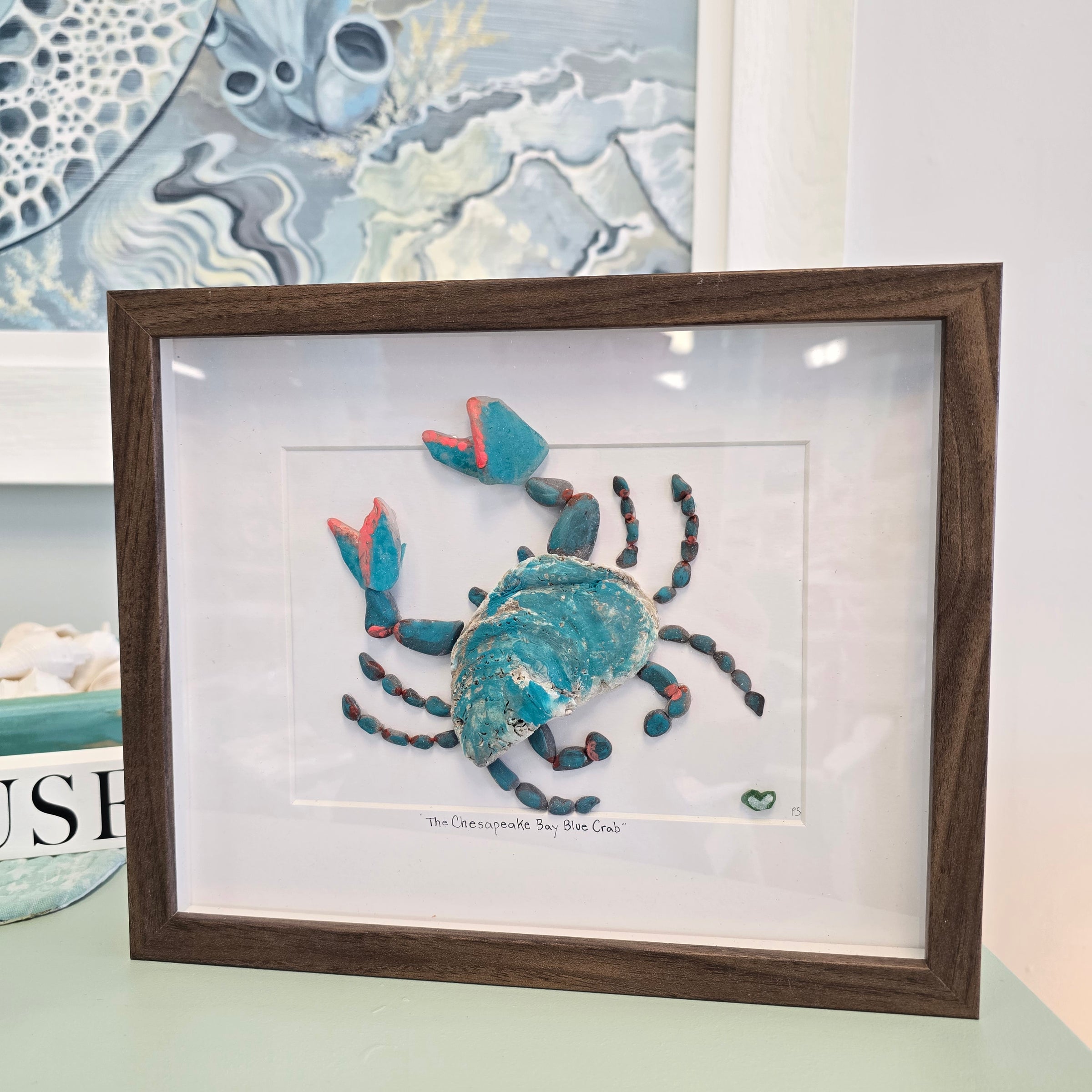 Chesapeake Blue Crab Pebble & Seashell Art