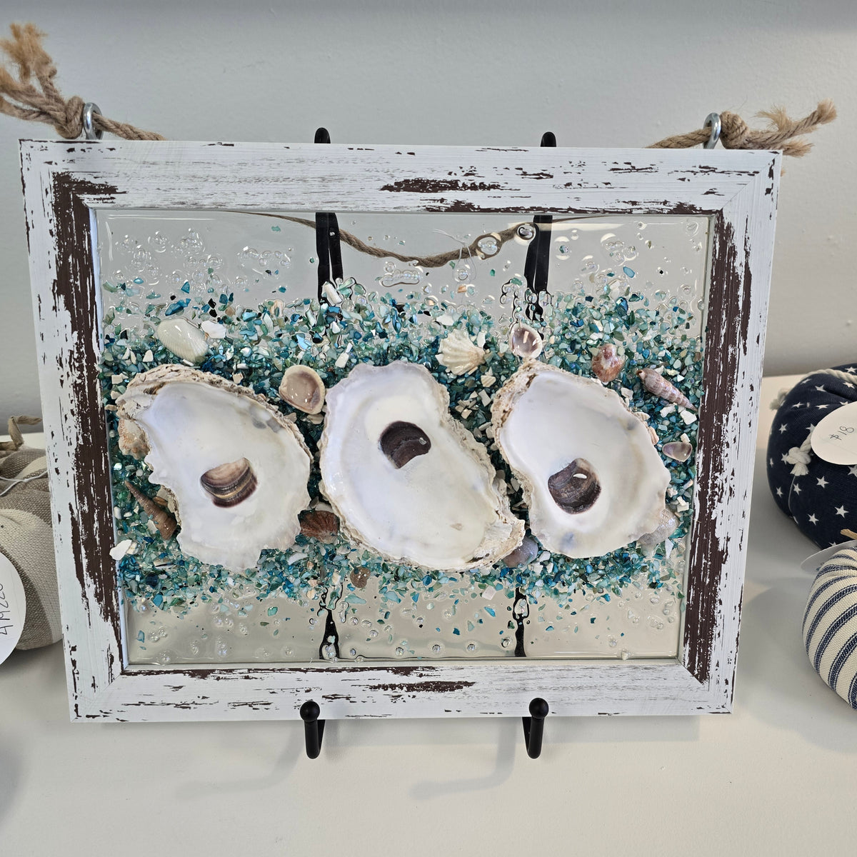 Coastal Glass Art w/ Shells, Glass, Resin, Sand- 8"x10"