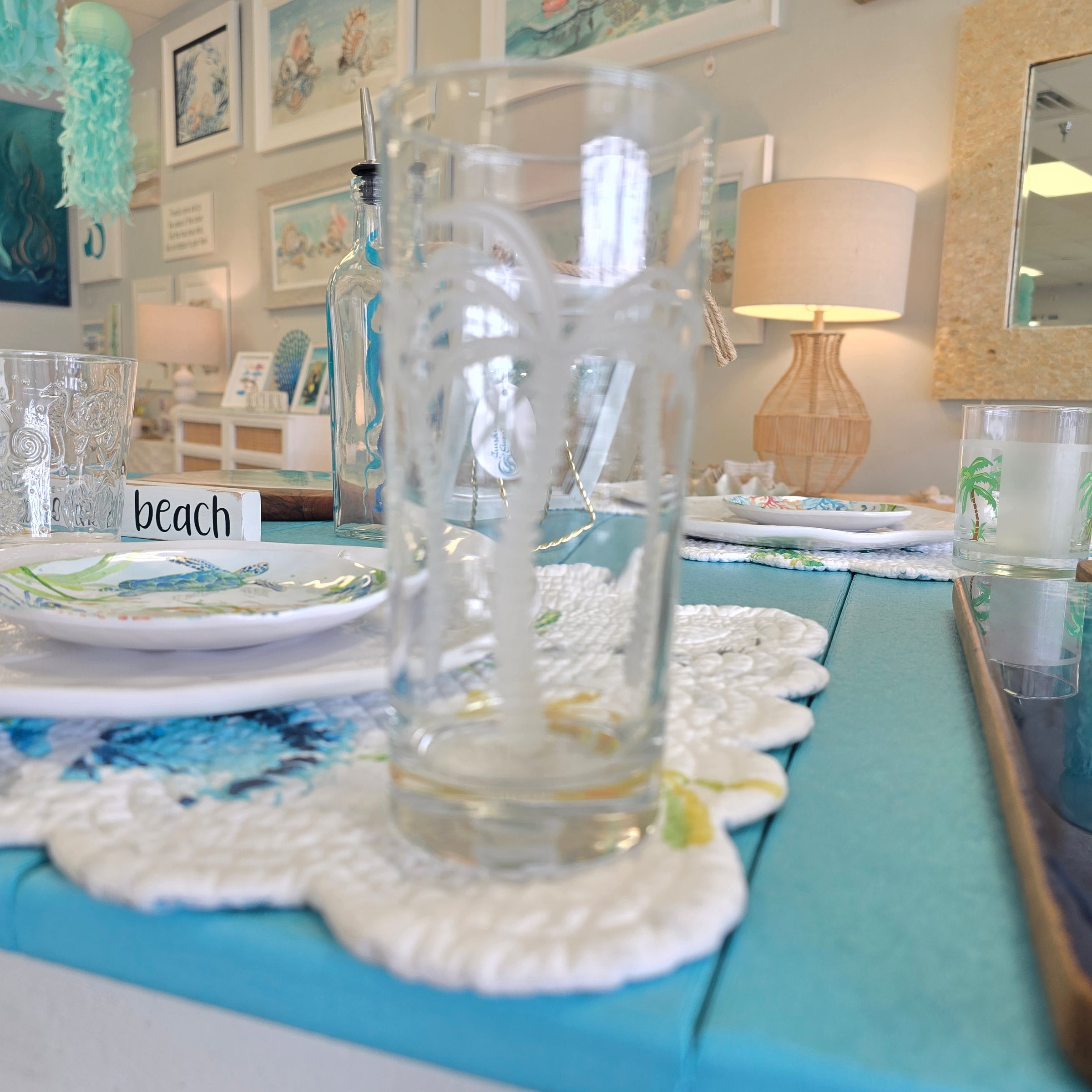 Etched  Palm Tree  Water Glasses