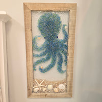 Assorted Coastal Glass Art w/ Shells, Glass, Resin, Sand 12" x 23.5"