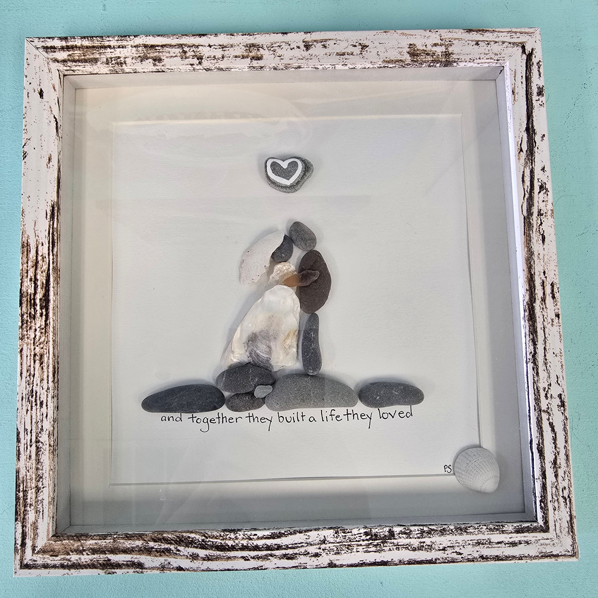 Bride and Groom Framed Shell, Pebble Art