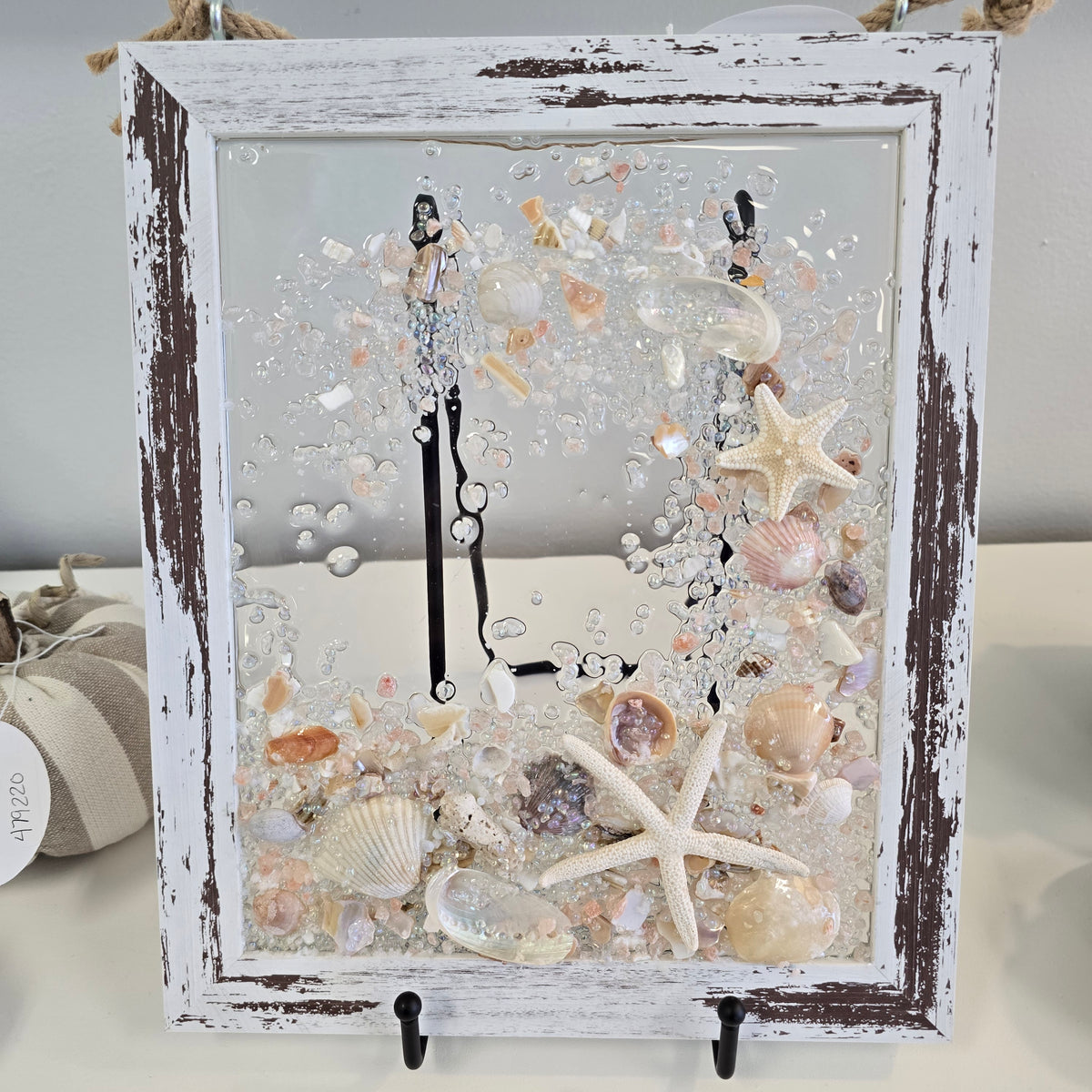 Coastal Glass Art w/ Shells, Glass, Resin, Sand- 8"x10"
