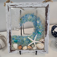 Coastal Glass Art w/ Shells, Glass, Resin, Sand- 8"x10"
