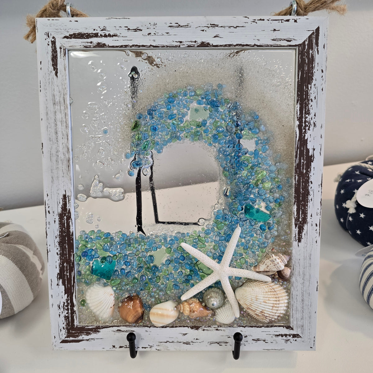 Coastal Glass Art w/ Shells, Glass, Resin, Sand- 8"x10"