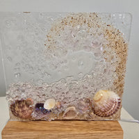 Acrylic Panels for LED Lights w/ Coastal Designs in Glass, Sand, Shells Resin