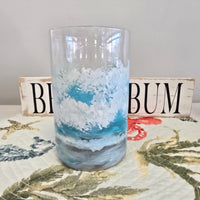 Hand Painted Sea Life Glass Hurricane/Vase/Utensil Holder