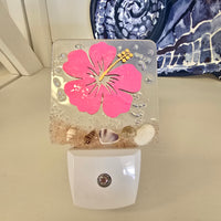 Acrylic Night Lights w/ Coastal Designs in Glass, Sand, Shells Resin