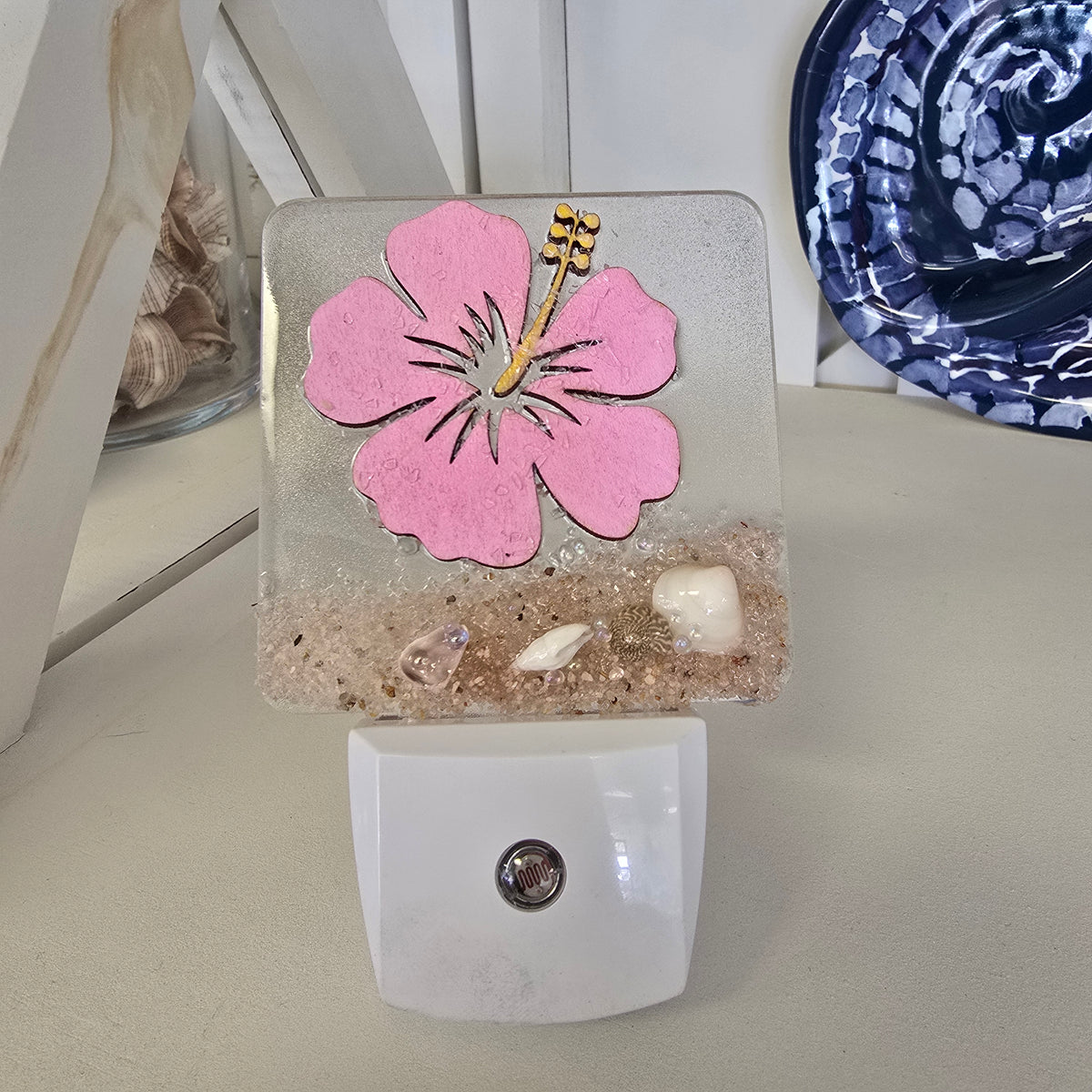 Acrylic Night Lights w/ Coastal Designs in Glass, Sand, Shells Resin