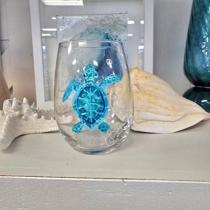 Assorted Ocean Inspired Hand Painted Stemless Wine Glasses Sunshine & Sweet Peas Costal Decor