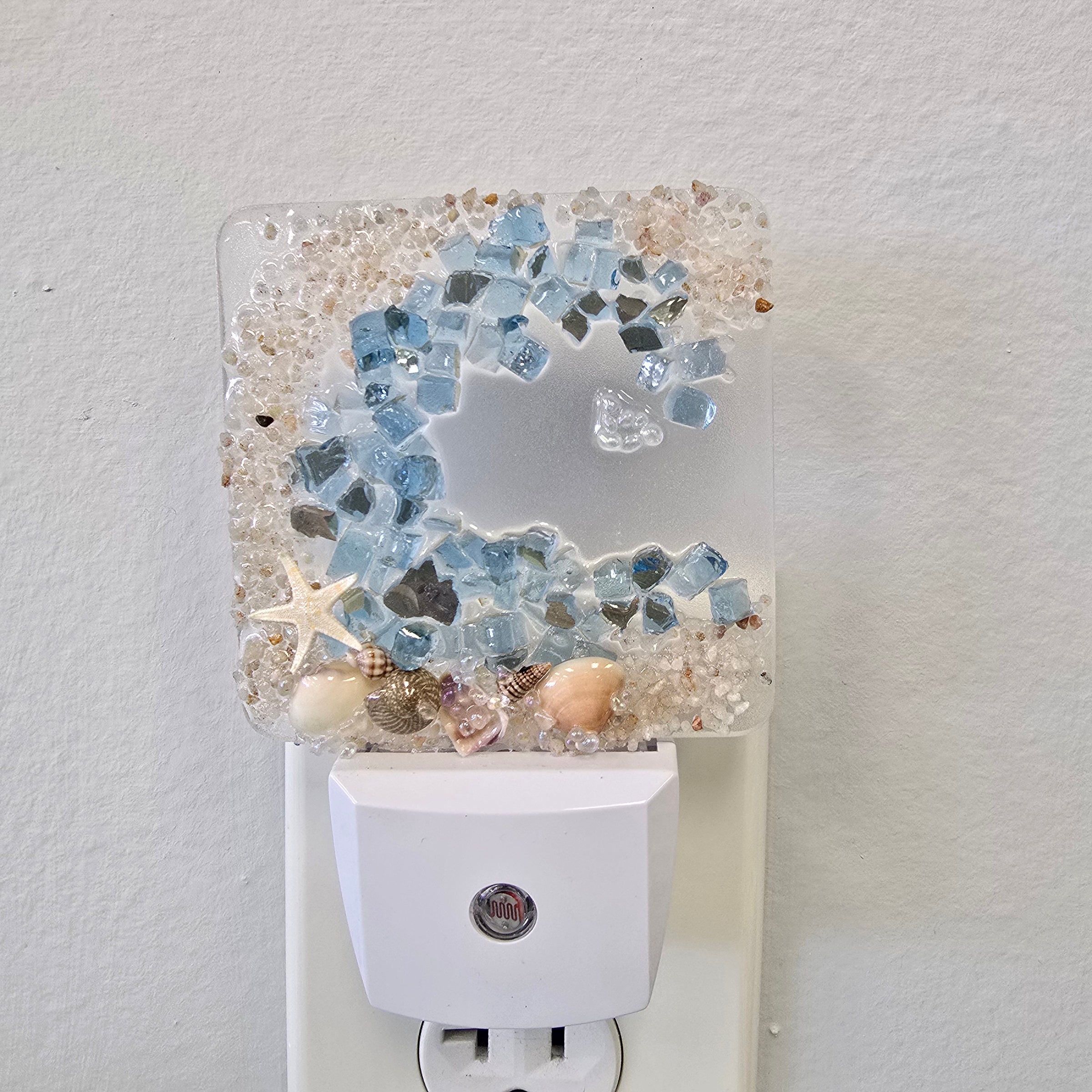 Acrylic Night Lights w/ Coastal Designs in Glass, Sand, Shells Resin