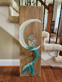 Custom Mermaid on Wood with Matte Finish & Embellishments Commission - Sunshine & Sweet Pea's Coastal Decor