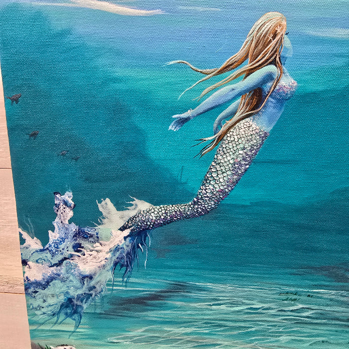 Original Mermaid at the Sea Floor with Fish Sunshine & Sweet Peas Costal Decor