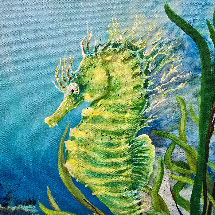 hand painted Seahorse on Canvas Sunshine & Sweet Peas Costal Decor