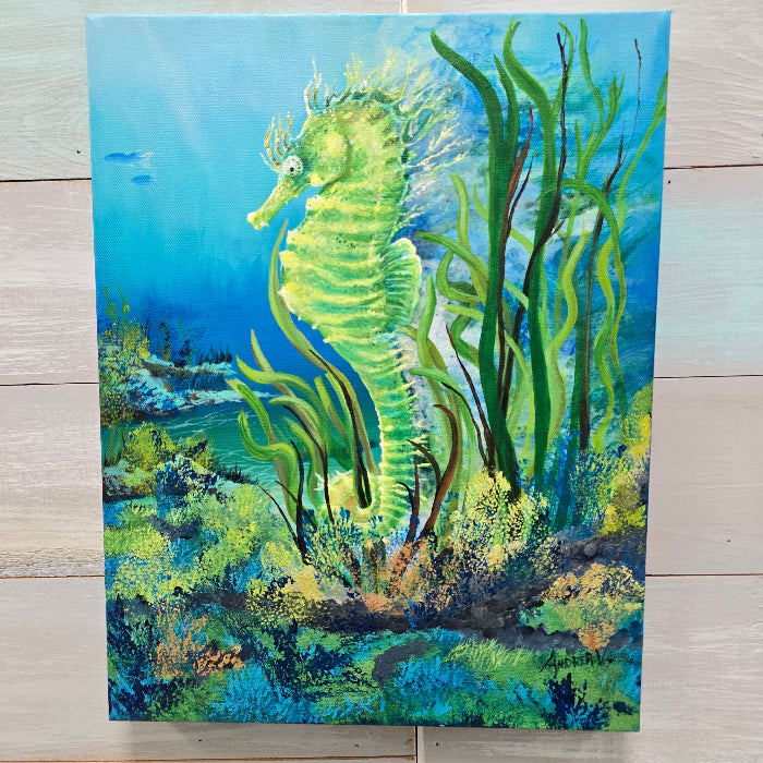 hand painted Seahorse on Canvas Sunshine & Sweet Peas Costal Decor