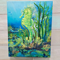 hand painted Seahorse on Canvas Sunshine & Sweet Peas Costal Decor