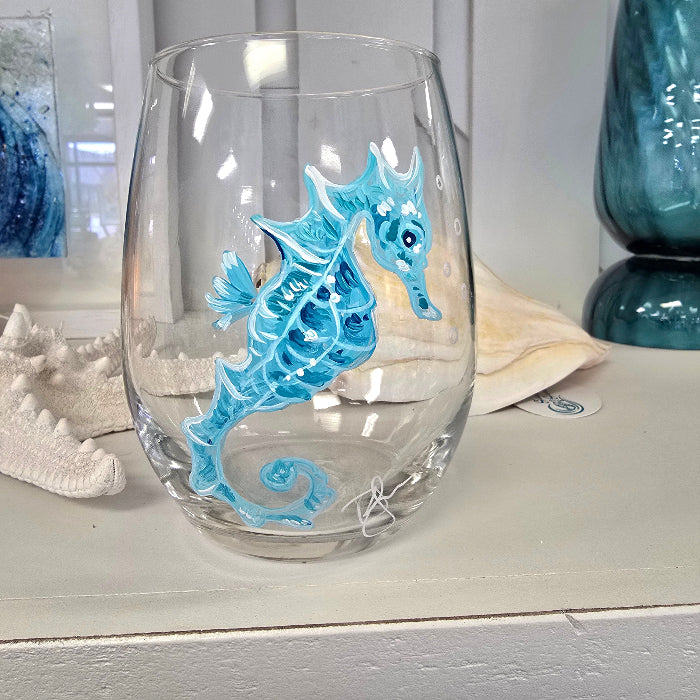 Assorted Ocean Inspired Hand Painted Stemless Wine Glasses Sunshine & Sweet Peas Costal Decor