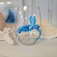 Assorted Ocean Inspired Hand Painted Stemless Wine Glasses Sunshine & Sweet Peas Costal Decor