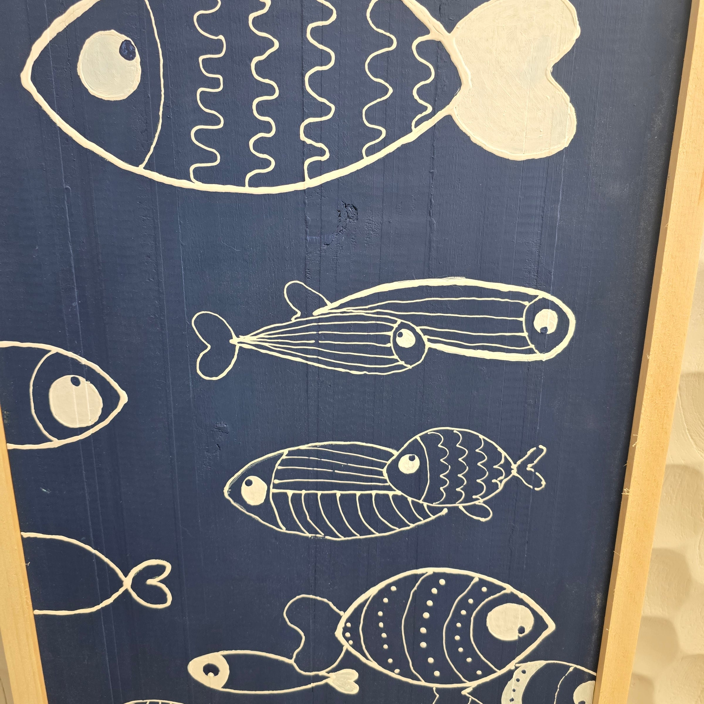 Fish Painted on wood plank and framed