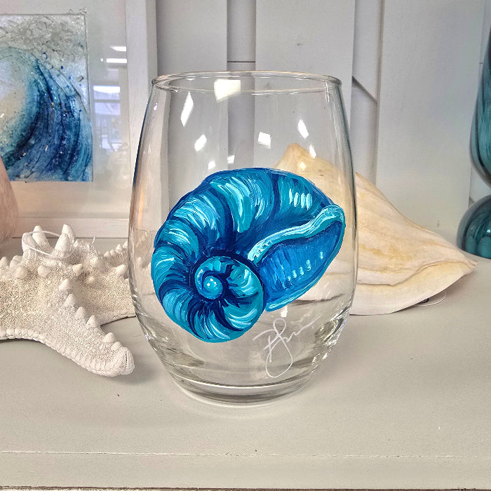 Assorted Ocean Inspired Hand Painted Stemless Wine Glasses Sunshine & Sweet Peas Costal Decor