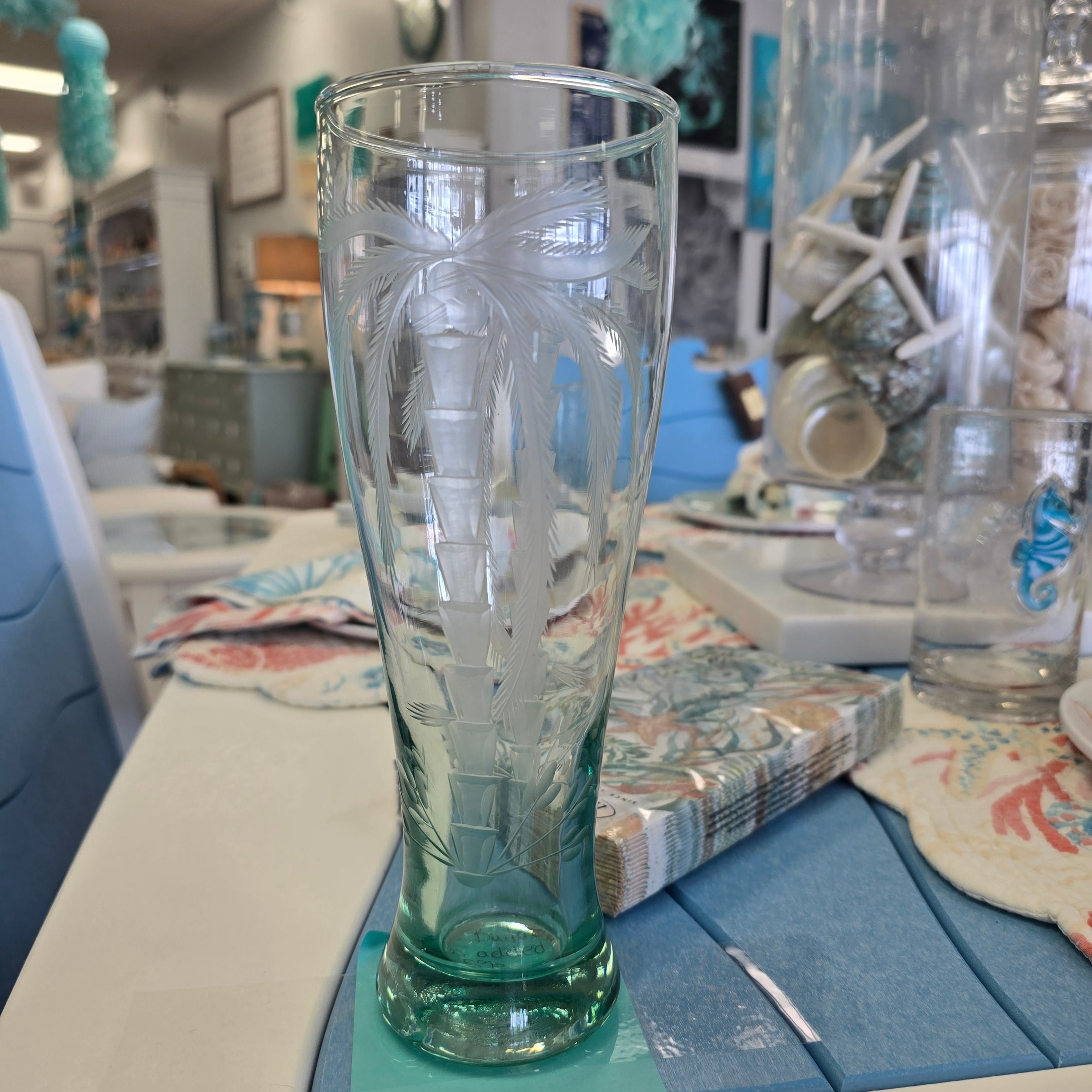Etched Palm Tree Beer Glasses