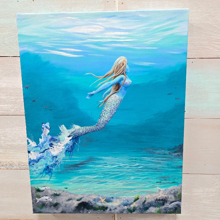 Original Mermaid at the Sea Floor with Fish Sunshine & Sweet Peas Costal Decor