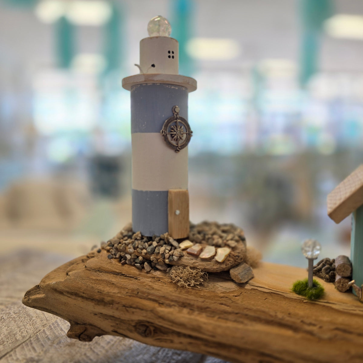 Driftwood Lighthouse Coastal Scene