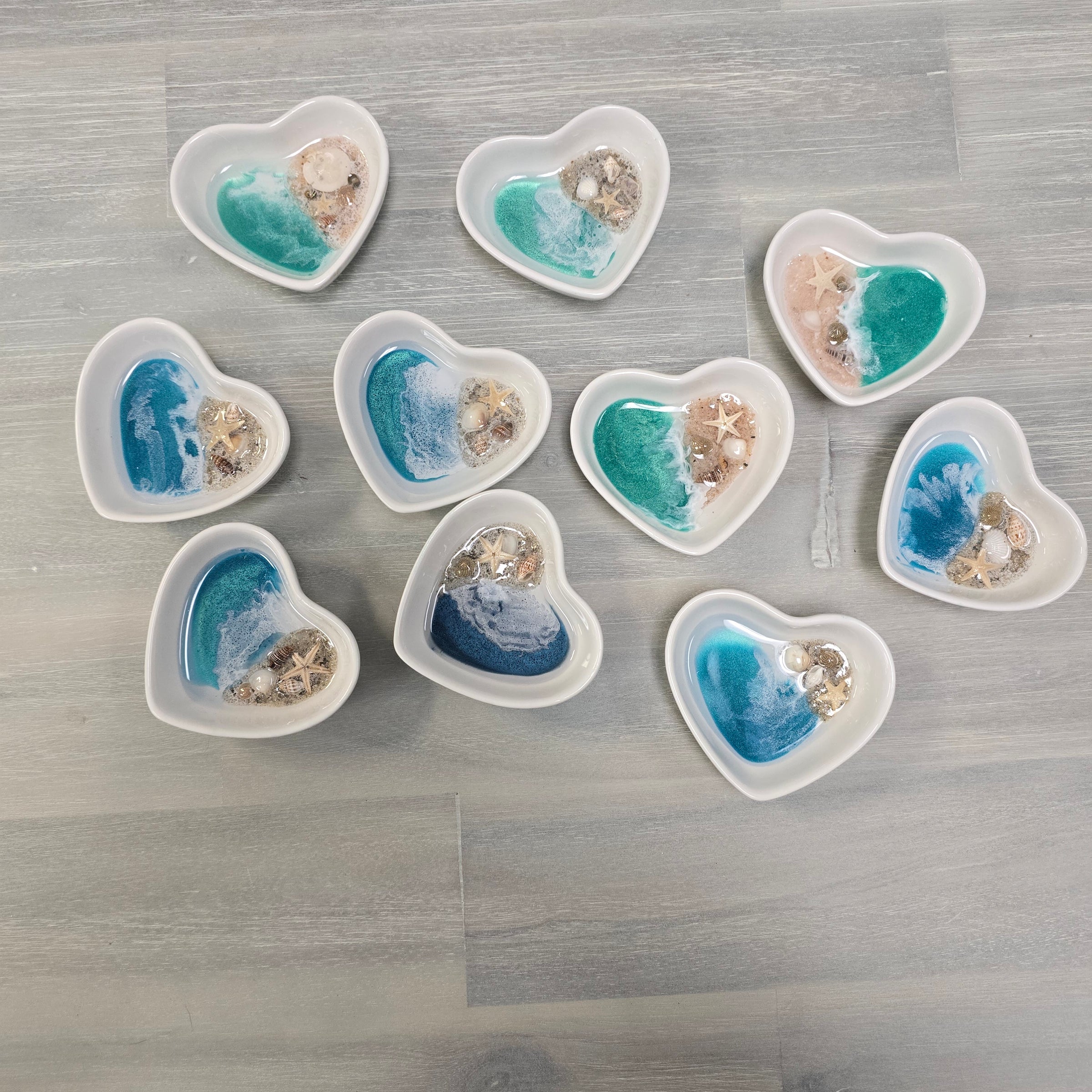 Assorted Resin Poured Heart Ring Dishes