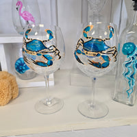 Hand painted Crab Stemmed Wine Glasses
