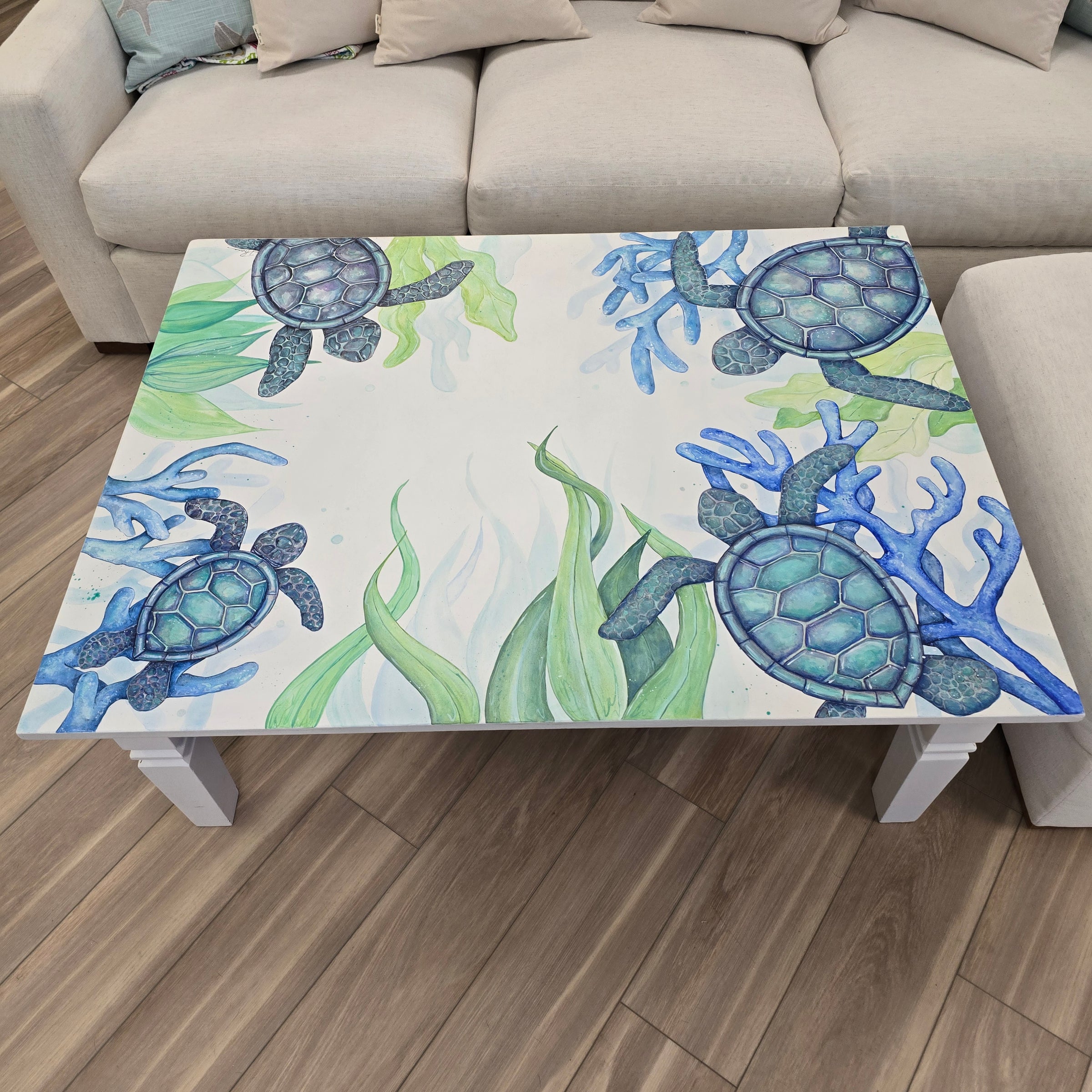 Hand Painted Sea Turtle Coffee Table