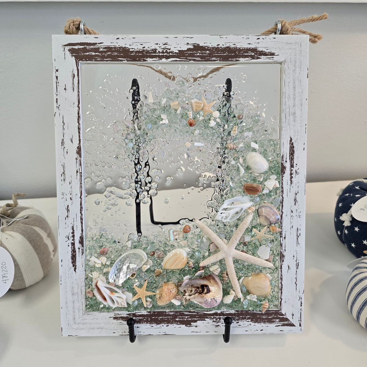Coastal Glass Art w/ Shells, Glass, Resin, Sand- 8"x10"