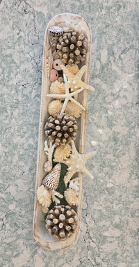 Large Hand Carved Dough bowl centerpiece with shells