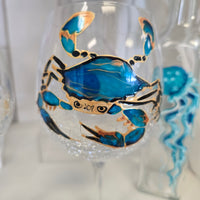 Hand painted Crab Stemmed Wine Glasses
