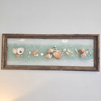 Coastal Glass Art Transom Window w/ Shells, Glass, Resin, 39"x 15"