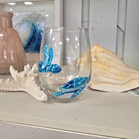 Assorted Ocean Inspired Hand Painted Stemless Wine Glasses Sunshine & Sweet Peas Costal Decor