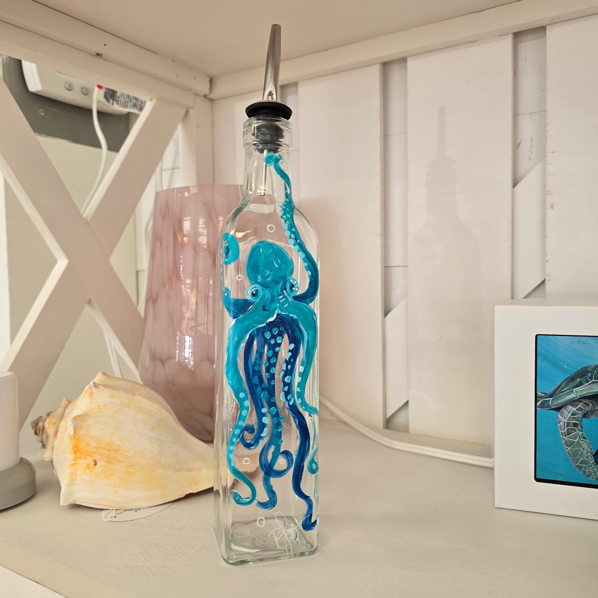 Assorted Hand Painted Glass Olive Oil Bottles