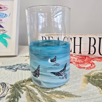 Hand Painted Sea Life Glass Hurricane/Vase/Utensil Holder