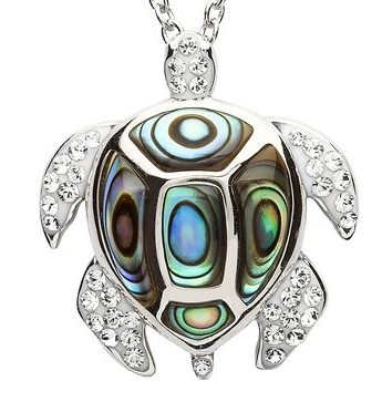 Crystal & Abalone Shell Turtle Necklace