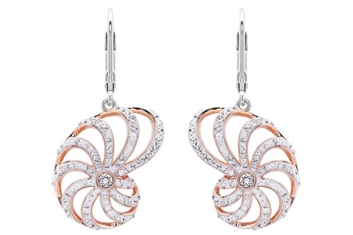 Crystal w/Rose Gold Plate  Nautilus Shell Earrings